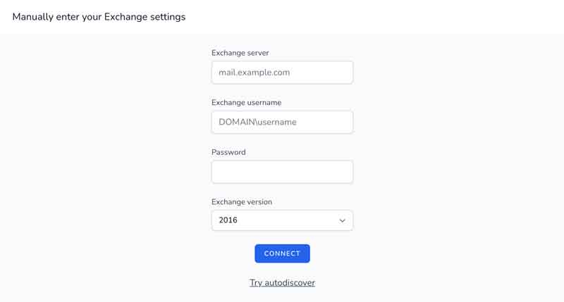 Exchange manual setup