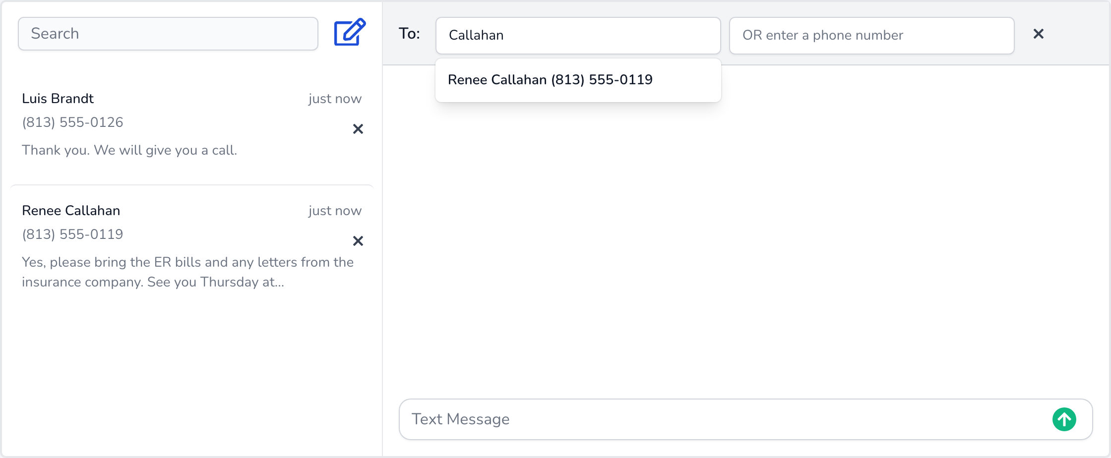 The new-message view in Messages: 